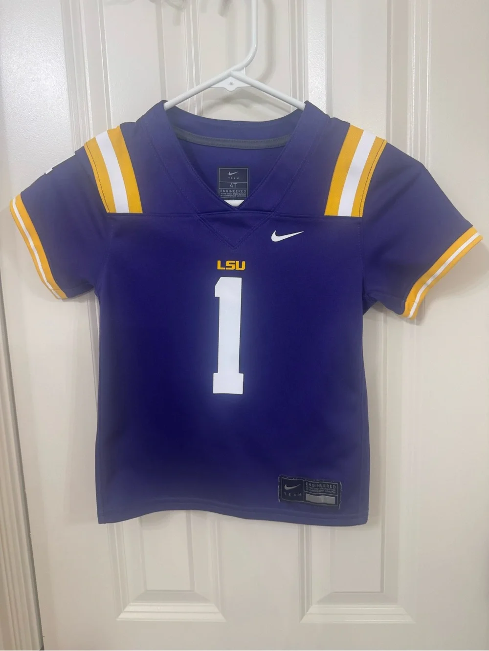 Nike Kids LSU Purple Football Jersey with White & Gold Accents